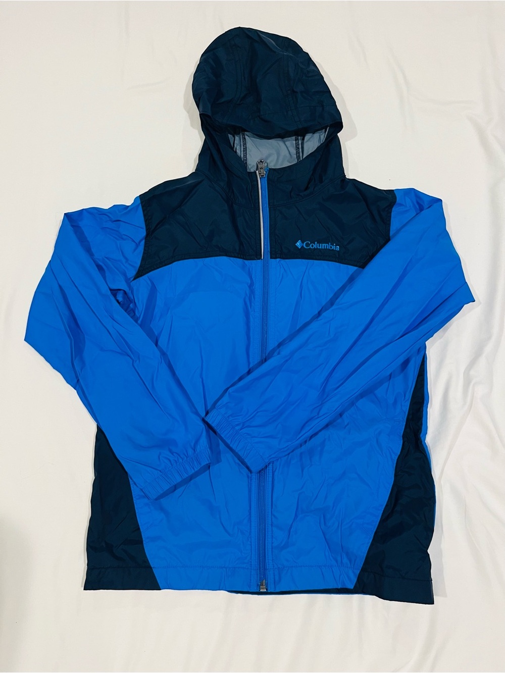 Columbia Boys' Bright Blue and Navy Hooded Rain Jacket